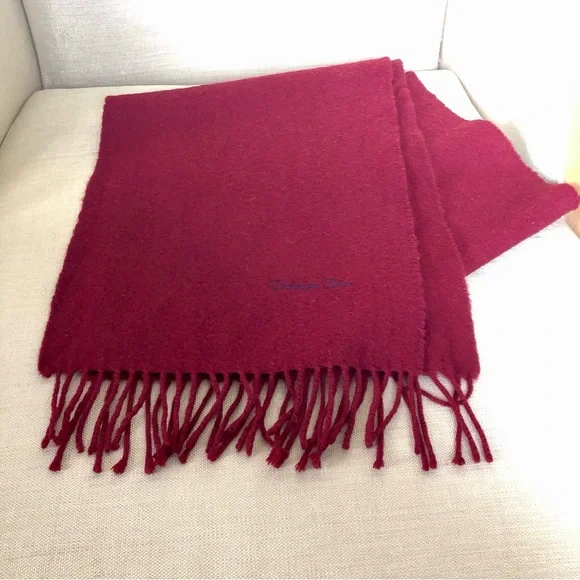 CHRISTIAN DIOR Vintage 100% Lambswool Burgundy 53" x 11.5 " Made Great Britain